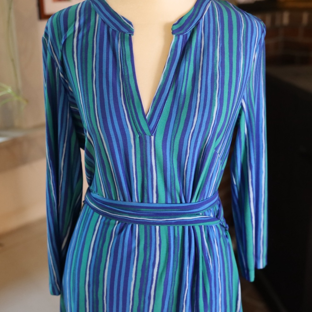 DM Collection Blue and Green Striped Long Sleeve Dress